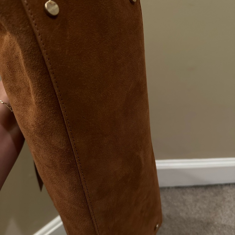 Claudia Firenze Cognac Brown East West Bowling Suede Bag Made in Italy - Picture 8 of 8